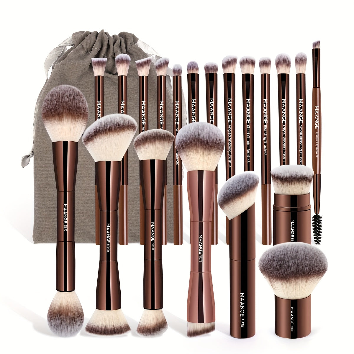 TEMU Maange 20pcs Aluminum Tube Facial Makeup Brush Set+storage Bag, Foundation Make-up Brush, Powder Blusher Brush, Powder Brush, Eye Makeup Brush,