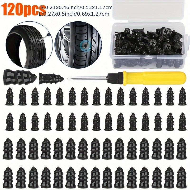 TEMU 120 Tire Repair Glue Nails, 60 Large And 60 Small, Plus A Screwdriver, Vacuum Rubber Plugs & Screwdriver - Fit For Cars, Motorcycles, Trucks &