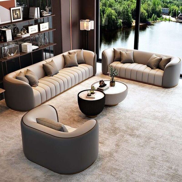 Italian leather contrast color white sectional couch sitting living room furniture modern 1234s sofas set