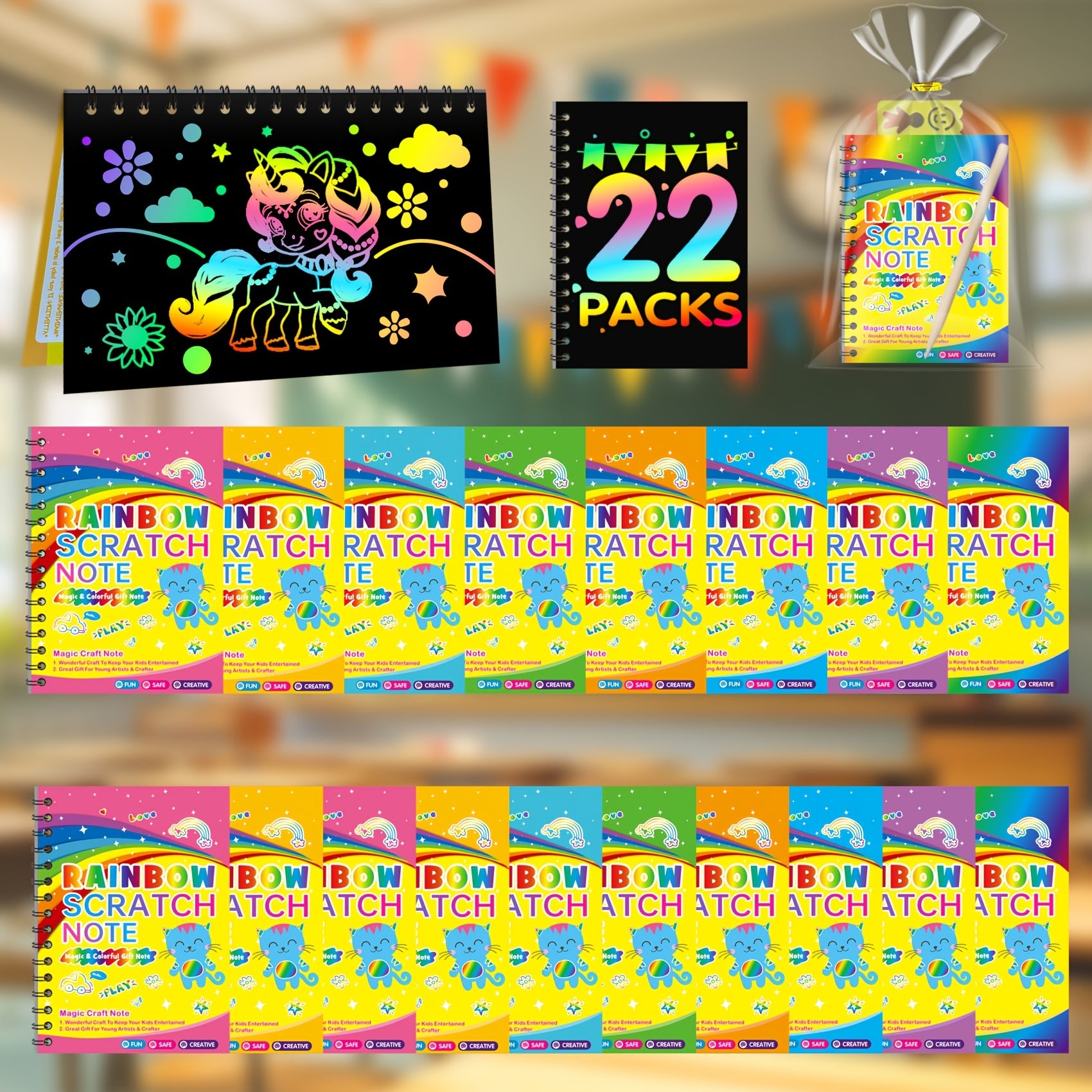 TEMU Party Favors For Kids 4-8-12: 24 Pack Scratch Crafts Notebook, Coloring Book Goodie Bags Stuffers Kit, Bulk Birthday Gift Classroom Prizes