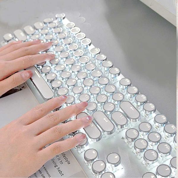 104 Keys Cute Disk Punk Wired Mechanical Keyboard Suitable for Girls Office Games Aluminum Alloy Keyboard backlightXJ241225