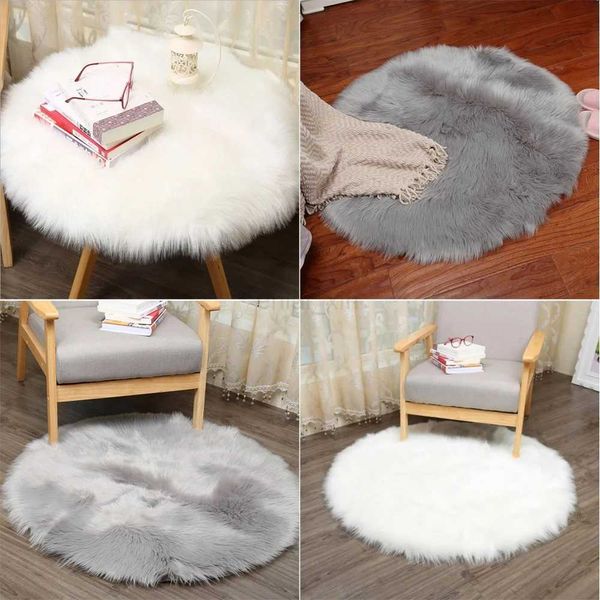 Round Rug Shaggy Plush Wool Carpet Soft Faux Sheepskin Fur Area Rugs For Bedroom Living Room Floor White Home Floor MatY240729