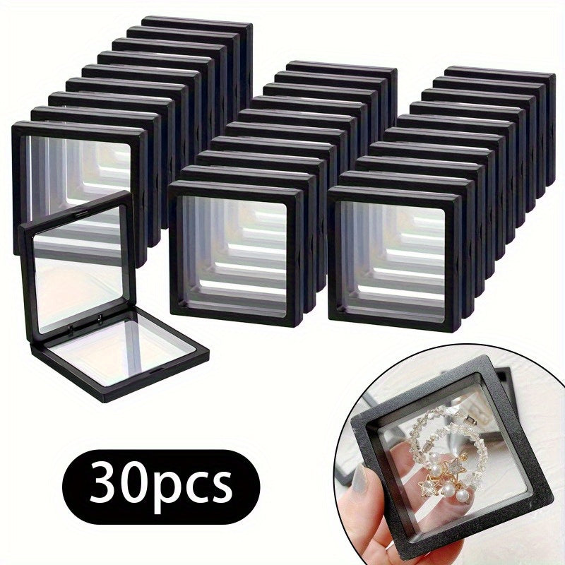TEMU 20-30pcs Elegant Floating Display Box With Elastic Film - Dust-proof Plastic Jewelry Storage Box For Necklaces, Bracelets, Rings, , Earrings,