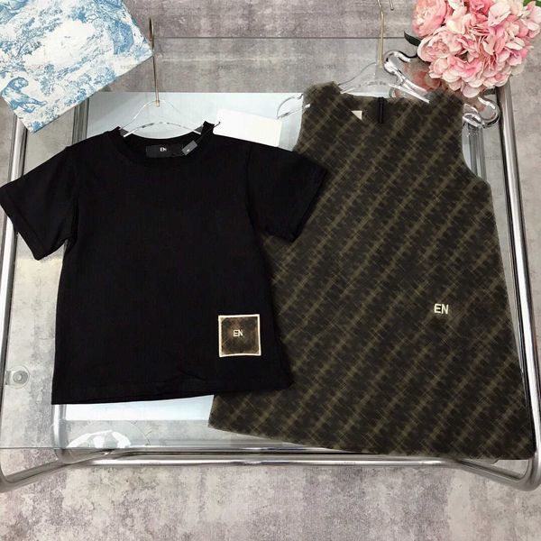 Fashion girls dress summer t-shirt set baby skirt set kids designer clothes Embroidery letter Short-sleeved and Letter printing dress