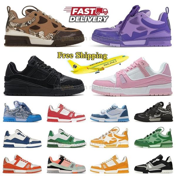 Skate Sneaker Free Shiping Designer Low Top Casual Shoes Skateboard Embossed Mens Womens Travel Classic Luxury Yellow Leather Calfskin Overl