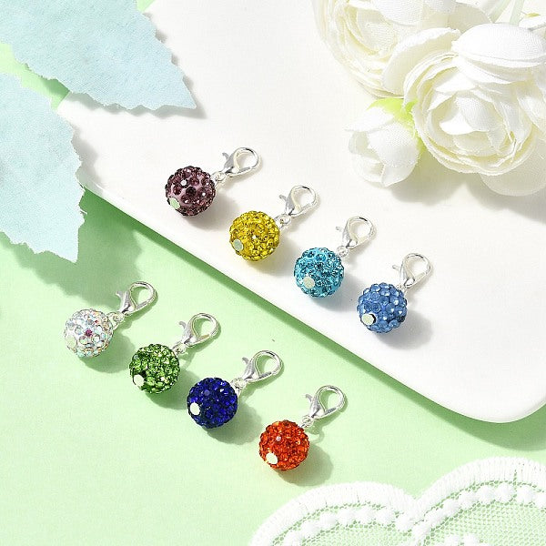 8Pcs Round Polymer Clay Pave Rhinestone Pendant Decorations