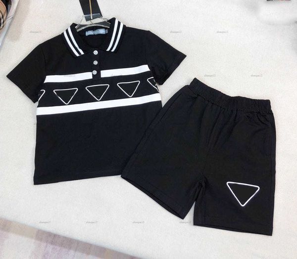 Luxury baby tracksuits lapel T-shirt set kids designer clothes Size 90-150 CM two-piece set Geometric logo POLO shirt and Lace up shorts