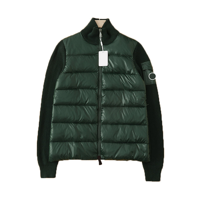 Arm Badge Womens Down Jacket Stand Collar women pknit jacket Knitted Sleeves down jackets Winter Warm coat Size S-L