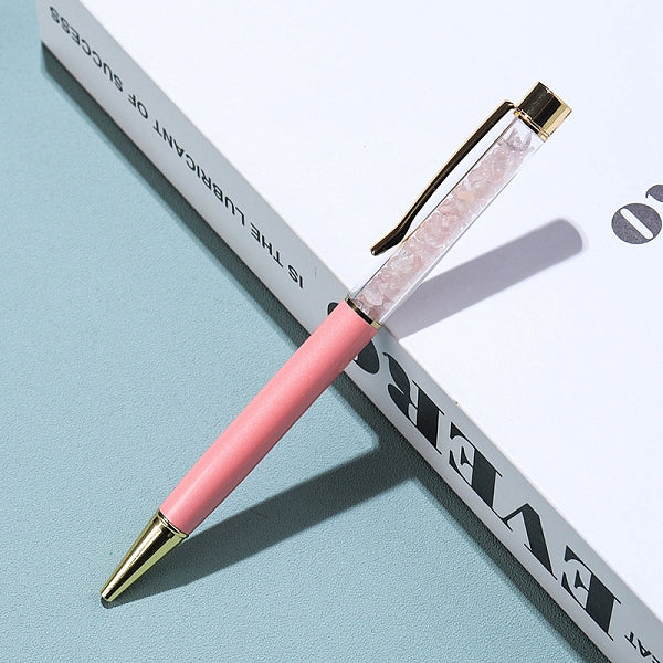 Natural Rose Quartz Chip on Top Ball-Point Pens