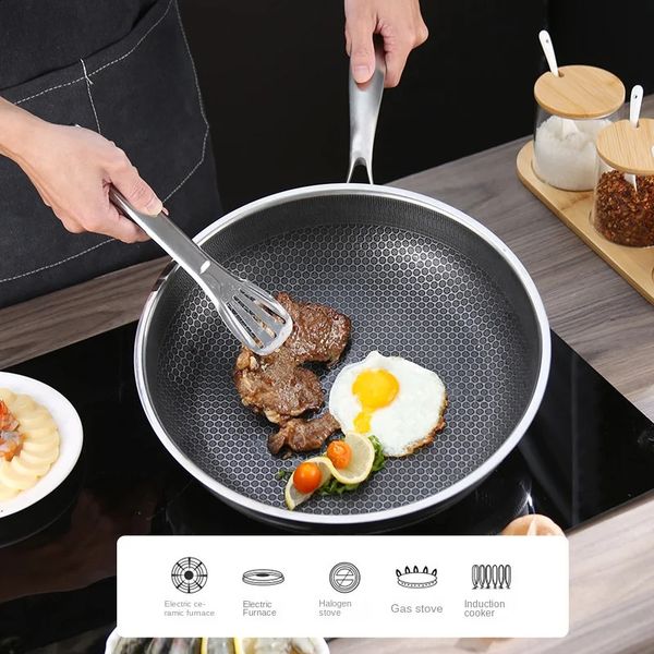 304 highquality flat bottomed pan kitchen tools oilfree smoked steak pancake deep fried vegetables honeycomb pot 240813