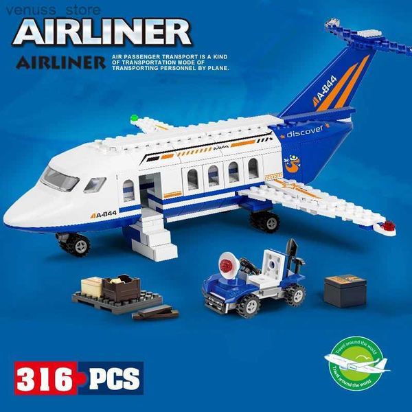 Blocks City Airplane International Passenger Plane flight model building blocks Airport airlines station bricks sets kids toy technical R231