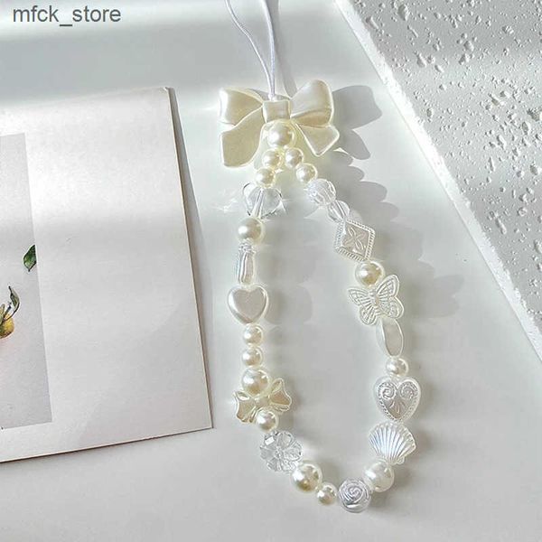 Cell Straps Charms Korean Cute Sweet Butterfly Heart Bow Beaded Phone Chain Charm Lanyard For iPhone Samsung Universal Accessories Jewelry P