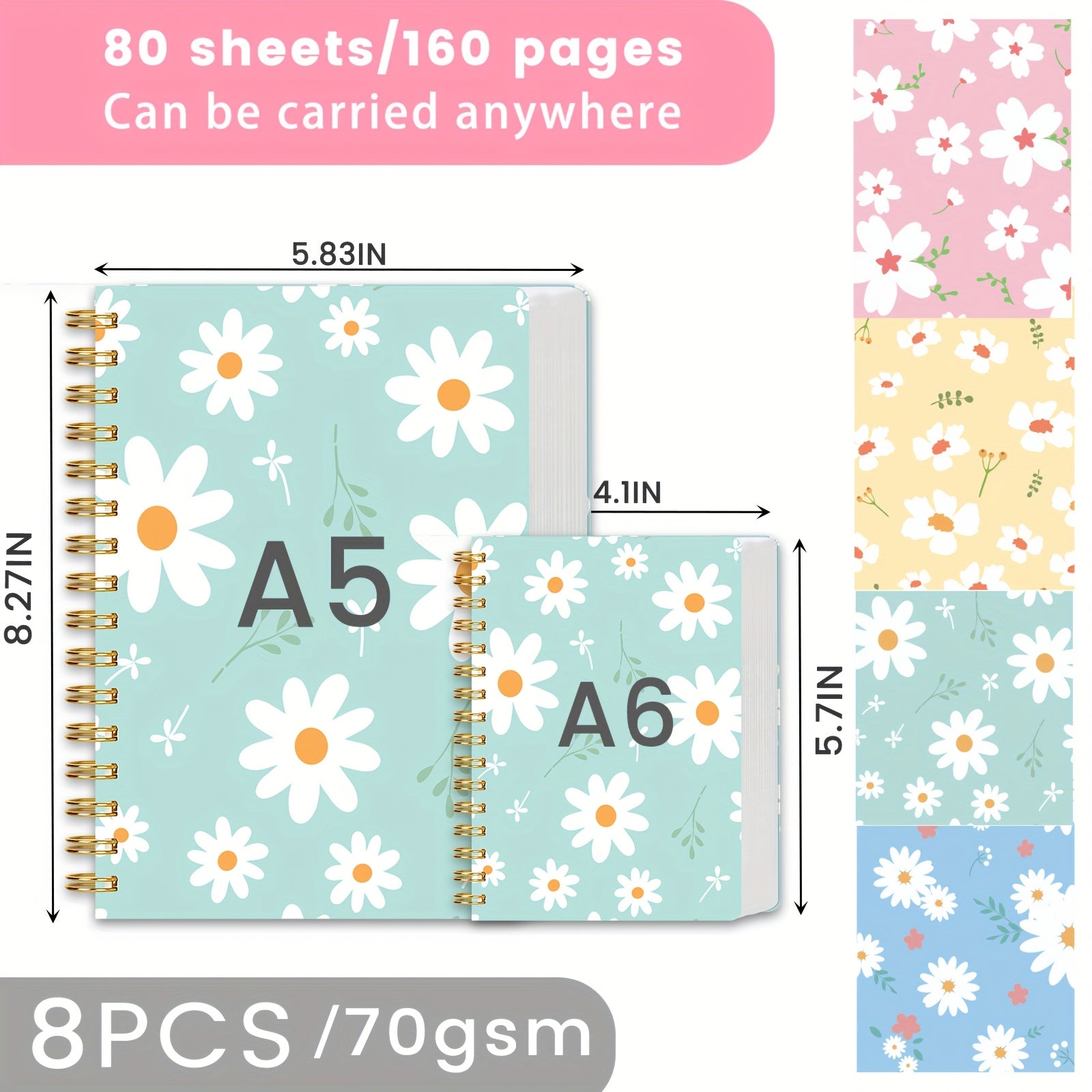 TEMU 8pcs Cute Mini Spiral Women's Notebook Pocket Size College Rule Notebook, School And Office Supplies For Students, , Gifts, A6-4.1*5.7in, Gift,