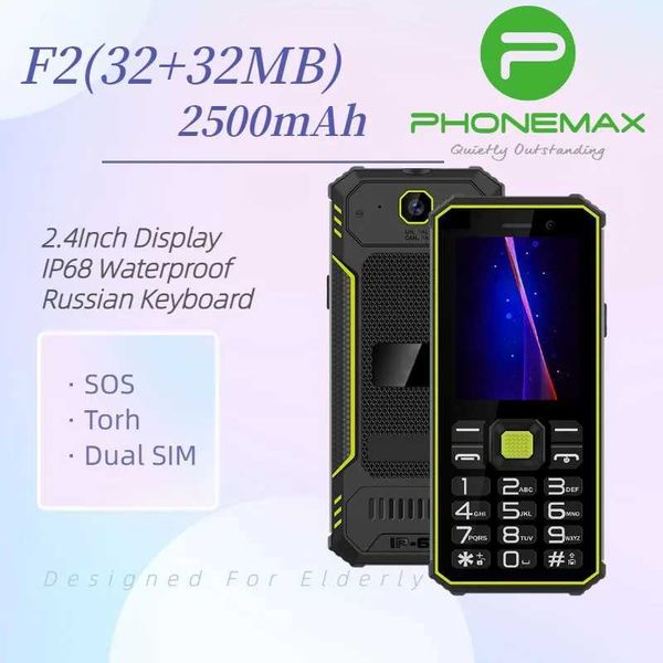 Cell Phones PHONEMAX GSM 2G Phone IP68 Waterproof Shockproof Durable Bluetooth Flashlight Elderly Phone Russian Keyboard H240925