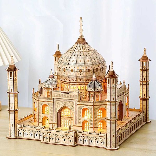 3D Puzzle Wooden House Model Royal Castle Taj Mahal With Light Assembly Toy For Kids Adult DIY Model Kits Decoration for Gifts W250117