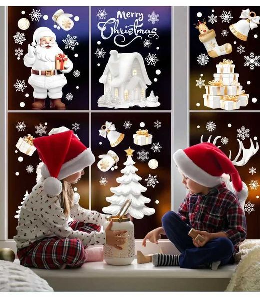 9pcs-set Christmas Elk Snowflake Snowman Wall Stickers Kids Room Wall Decals Window Glass Sticker Xmas New Year Home DecorationXJ241114