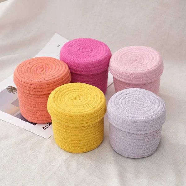 Com capa Caixa de armazenamento de cesto de cesta de linha de algodão Kids Toys Organizador de desktop Sundries Box de armazenamento Contêin