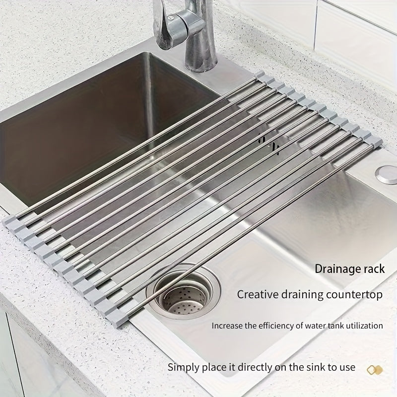 TEMU A Kitchen Essential: Drying Rack That Fits Over The Sink, Featuring A Foldable And Rollable Design, Suitable For Household Uses As A Portable