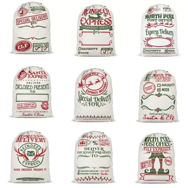Stock Santa Sack Bags Christmas Decoration En Drawstring Cloth Bag Gift Pouch 12 Styles DHL Shipping G0629