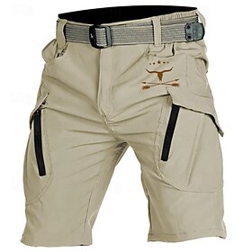 Homens Bermuda Cargo Bolsos laterais Cintura elástica Bolso multi Vaca Conforto Esportes Comprimento do joelho Esportes Casual Diário Esportes Moda Preto Bege