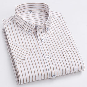 Men's Dress Shirt Oxford Shirt Maroon Light Yellow Light Blue Long Sleeve Plaid - Striped - Chevron - Round Shirt Collar Spring  Summer Wedding Office  Career
