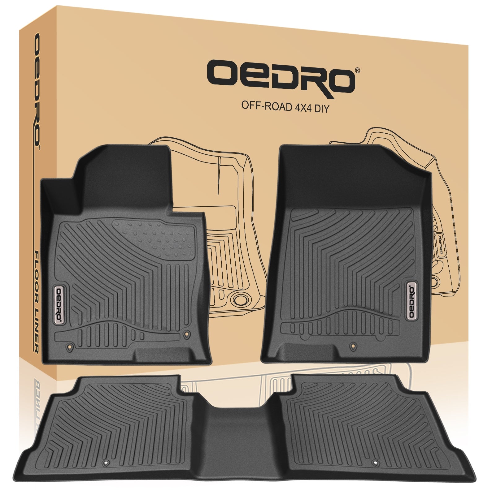 OEDRO Floor Mats for 2016-2020 KIA Optima-2015-2019 Hyundai Sonata, Unique Black TPE All-Weather Floor Liners