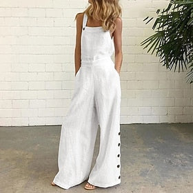 White Jumpsuits for Women Rompers Bib Slacks Wide Leg Full Length Pants Weekend Yoga Micro-elastic Plain Comfort Mid Waist Loose White Black Gray Khaki Navy Bl