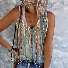 Women's Plus Size Tank Top Going Out Tops Vest Concert Tops Floral Button Print Holiday Streetwear Casual Sleeveless V Neck Light Green