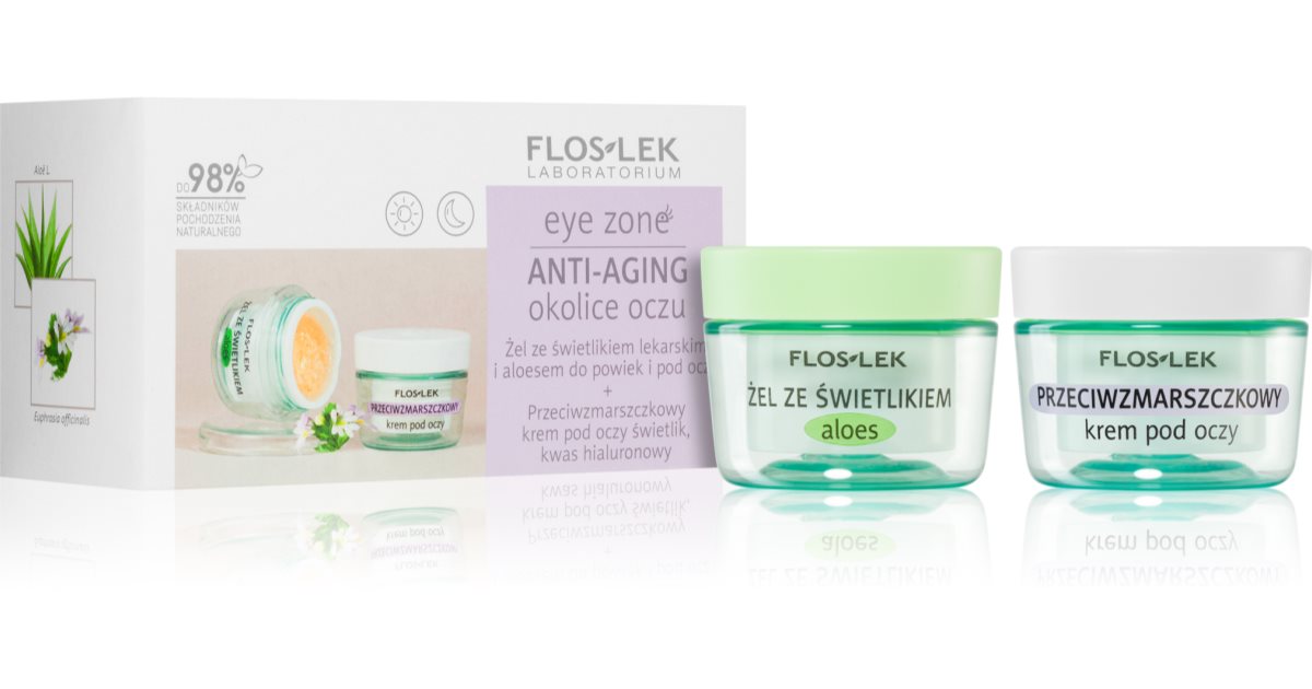 Floslek Laboratorium Zone Anti-rynke gaveeske for øyekontur Anti-rynkeeffektkrem 15 ml + øyekonturgel med øyetrøst og Aloe Vera 10 G
