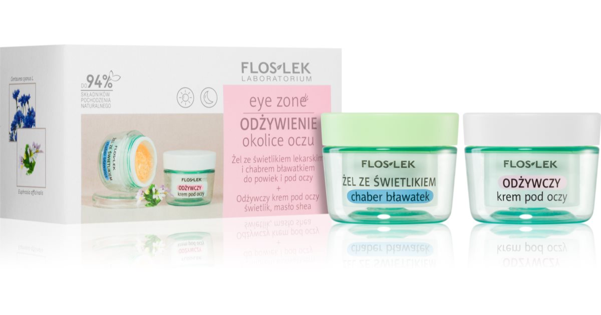 Floslek Laboratorium Zone Gift Pack Nærende og fuktighetsgivende øyekonturgel med Euphrasia og Centaurea 10 G + pleiende øyekrem 15 ml