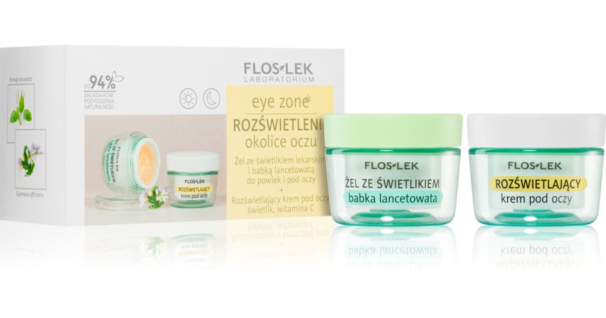 Floslek Laboratorium Zone Gaveæske Til Una Lys og glat hud Øjenkonturgel med plantain og øjentrøst 10 G + Oplysende øjenkonturcreme 15 ml