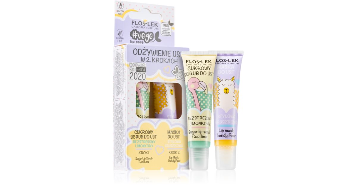 Floslek Laboratorium Vege Lip Kit Gommage à Lèvres Cool Lime + Masque à Lèvres Tendance Poire