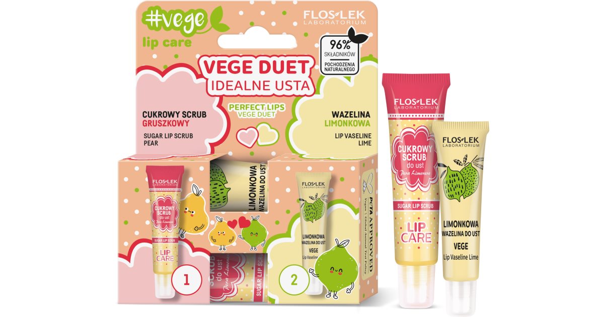 Floslek Laboratorium Cutie Cadou Vege Perfect pentru Buze Exfoliant Pere 14 G + Vaselină Lime 10 G