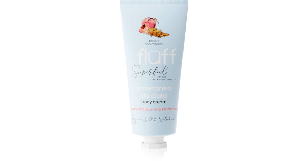 Fluff Superfood hydratační tělový krém s broskví a karamelem Aloe & sladký mandlový olej 150 ml