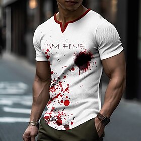 Blood stains I'm Fine Vacation Sports Fashion Men's 3D Print T shirt Tee Party Street Sports Outdoor T shirt Red  White Short Sleeve Crew Neck Shirt Summer Spr