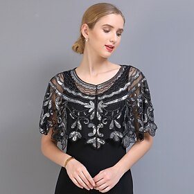 Shawl  Wrap Women's Wedding Guest Wraps Bolero Sparkle  Shine 1920s Elegant Short Sleeve Tulle Wedding Wraps With Beading For Wedding Summer