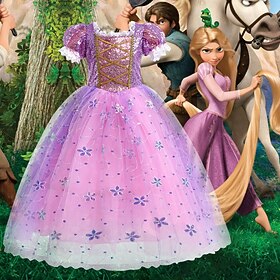 Raiponce Princesse Raiponce Robe Manteau Robe de demoiselle d'honneur Fille Cosplay de Film Cosplay Fête costumée Violet Claire Le Jour des enfants Mascarade M