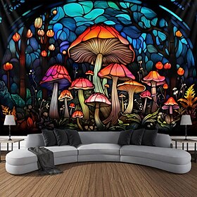 Stained Glass Mushroom Hanging Tapestry Wall Art Large Tapestry Mural Decor Photograph Backdrop Blanket Curtain Home Bedroom Living Room Decoration