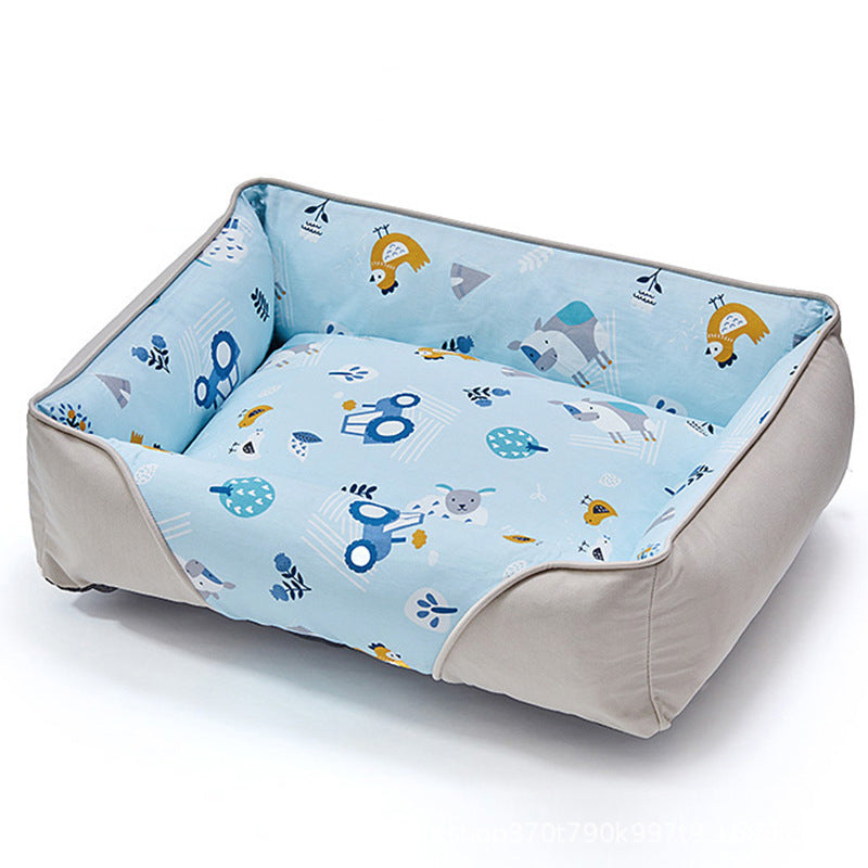 Cartoon Soft Neck Guard Dog Bed, Cartoon Beige - M