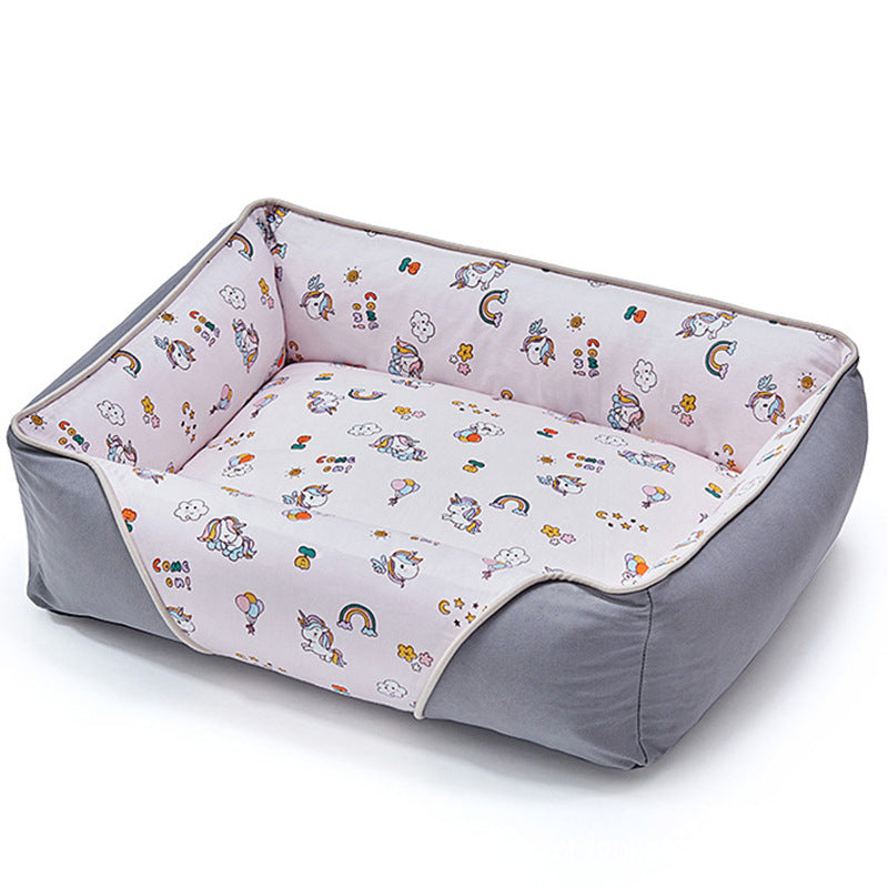 Cartoon Soft Neck Guard Dog Bed, Rock Gray - L