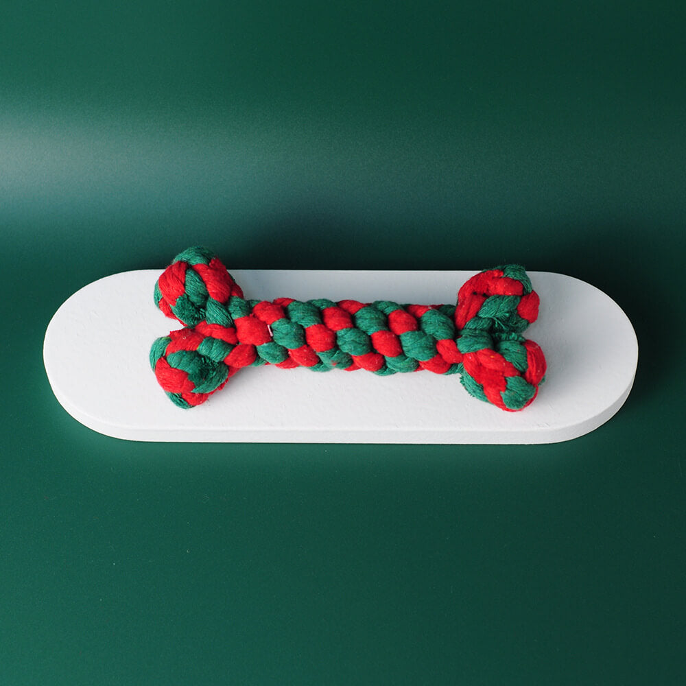 Christmas Cotton Rope Toy Chew Resistant Luxury Dog Gifts Teething Toys, Bone