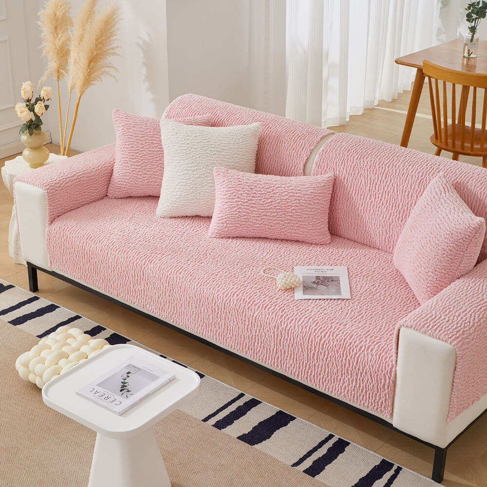 Cream Colour Berber Fleece Anti-Scratch Couch Cover, Pink - 27.6*27.6 in(1 pc)