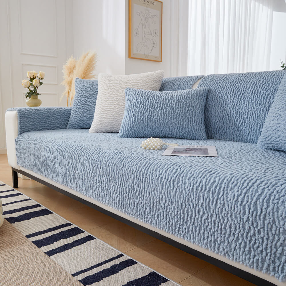Cream Colour Berber Fleece Anti-Scratch Couch Cover, Blue - 35.4*63 in(1 pc)