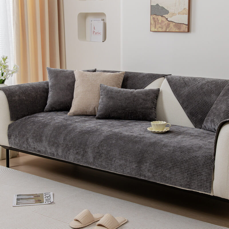 Delicate Waffle Chenille Fabric Furniture Protector Couch Cover, Grey - 35.4*82.7 in(1 pc)