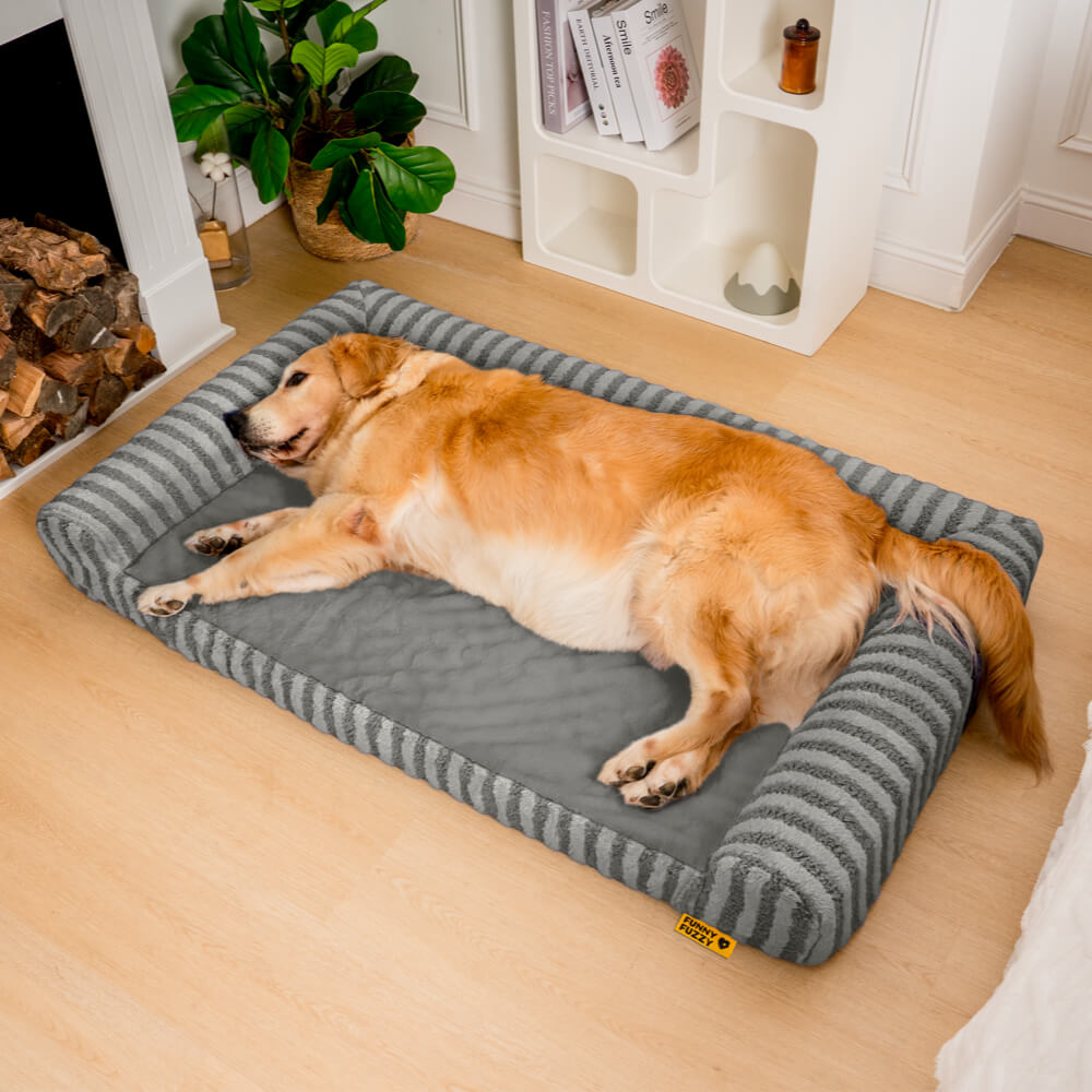 Deluxe Fluffy Full Support Anxiety Relieving Large Dog Bed, Grey - L