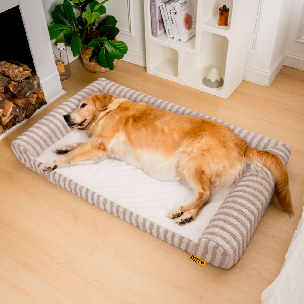 Deluxe Fluffy Full Support Anxiety Relieving Large Dog Bed, Khaki - XL