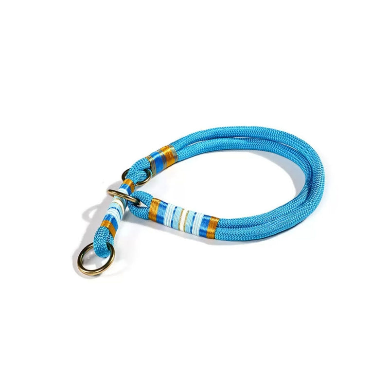 Hand-knitted Braided Rope No Pull Cool Dog Accessories Training Collar, Blue - L