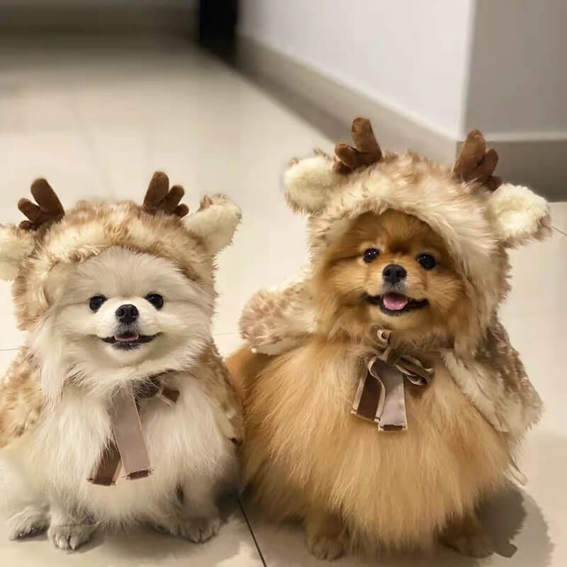 Pet Clothing Plush Elk Cape Dog & Cat Costumes Luxury Dog Gifts, L