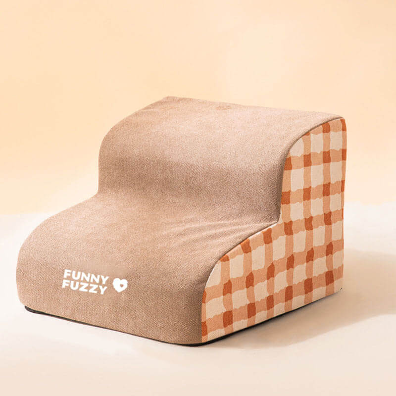 Plain Pattern Pet Climbing Ladder Removable Dog Stairs, Brown - 2-steps