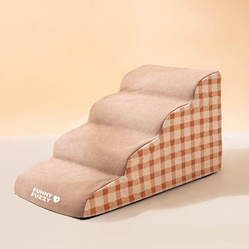 Plain Pattern Pet Climbing Ladder Removable Dog Stairs, Brown - 4-steps